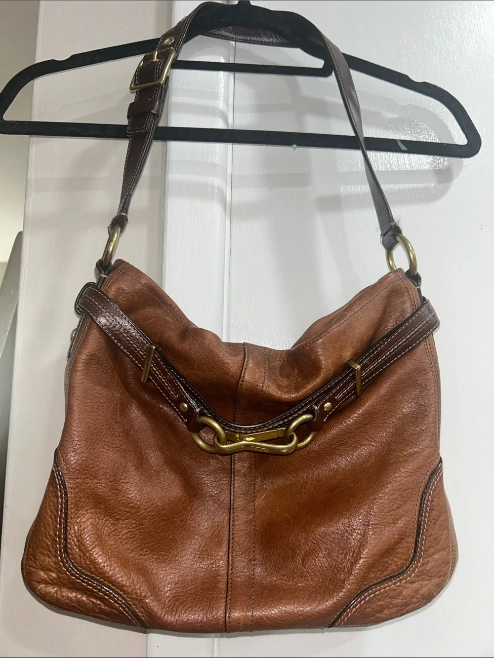 sold Coach Y2K Brown Leather Hamptons Shoulder Tote Bag with Gold Hardware